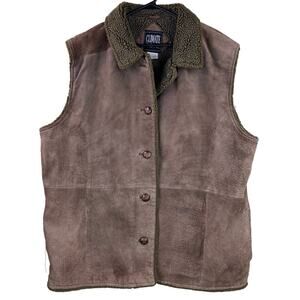 Vintage Climate Zone Suede Leather Vest Size 22/24 Brown Sherpa Lined